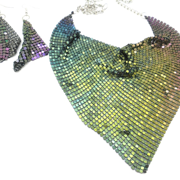 Popcorn Mesh Choker Necklace Earrings Set - Picture 2 of 2